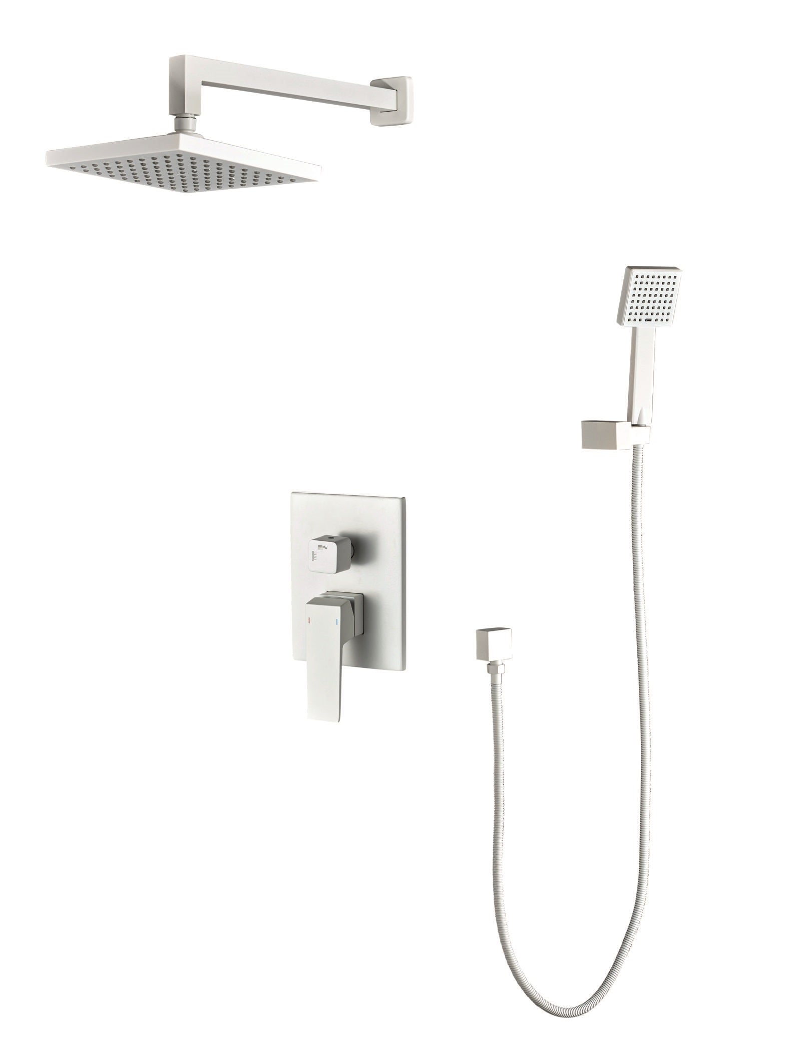 Сет за вграждане Elinor Matt White вграден душ набор Matt White за баня, душ глава 30x19.5 см, ръчен душ, PVC шлаух – KERANOVA