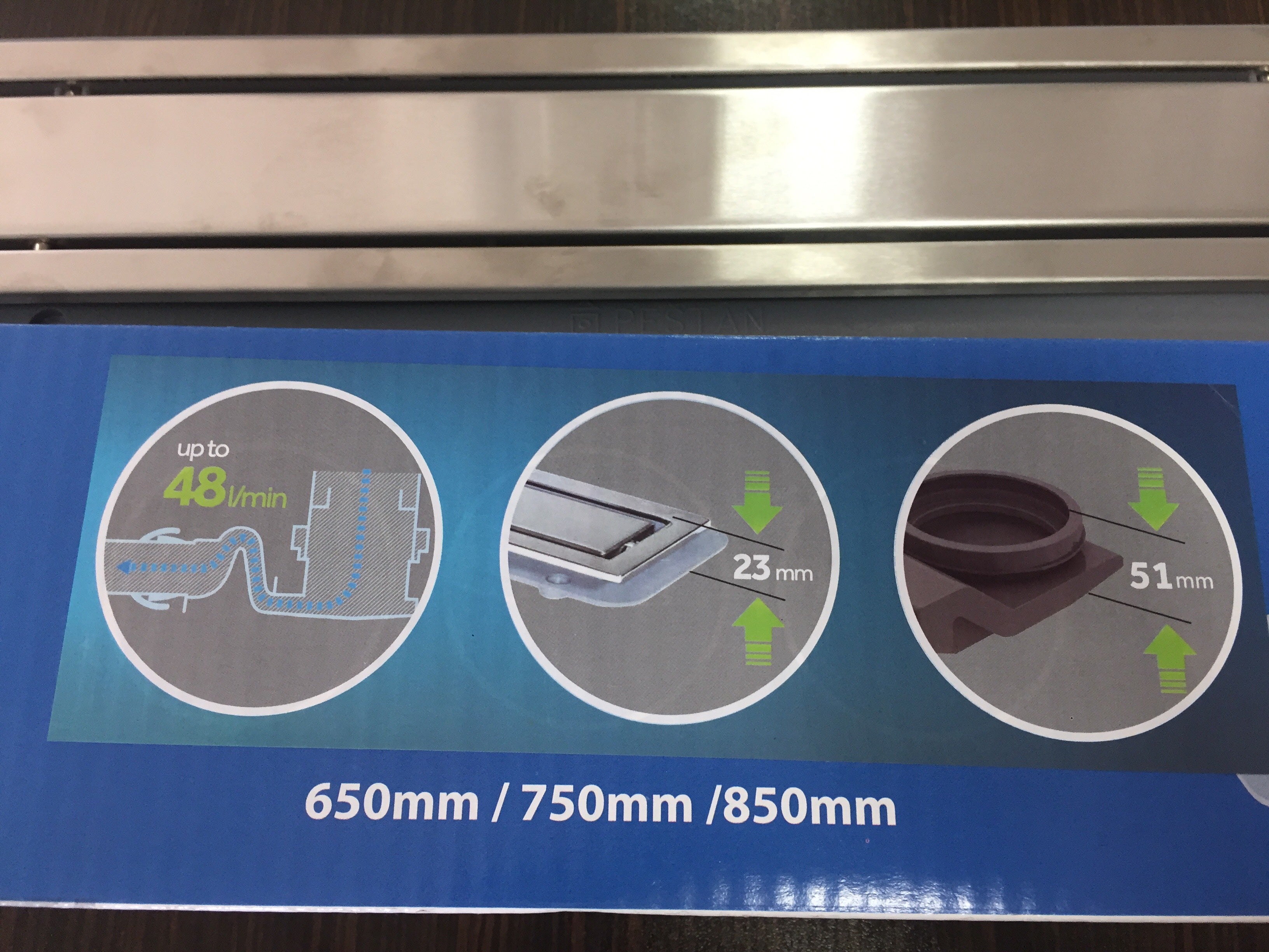 Premium Line Classic - 30, 45, 55, 65, 75 и 85 см. - Pestan дизайнерски линеен сифон 2в1, дебит 48 л/мин, мини височина 52 мм - KERANOVA