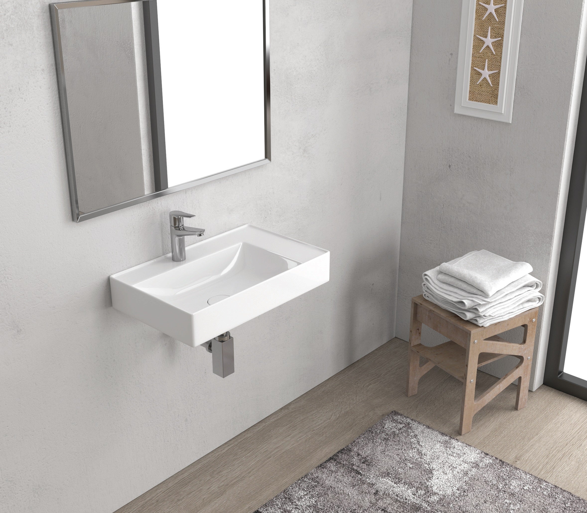 Мивка Infinity 60х38 см. порцеланова за плот или мебел, отвор за смесител, бял дизайн - онлайн магазин за обзавеждане KERANOVA