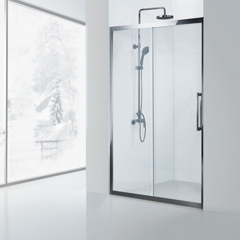 INOX 400 - 146-150х190 см. луксозен стъклен параван за баня с плъзгаща и статична част от неръждаема стомана KERANOVA