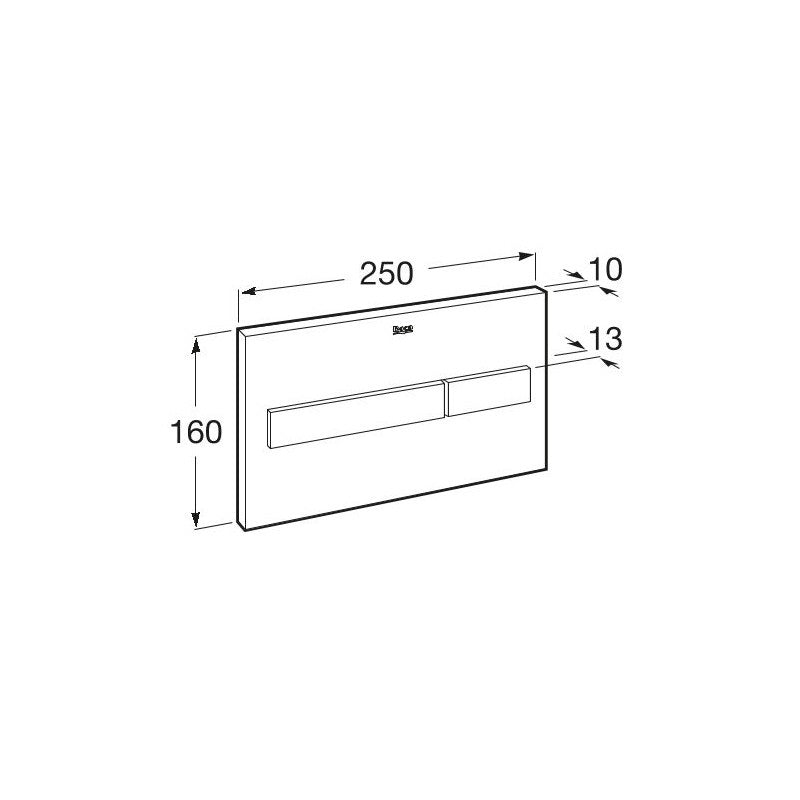 Комплект Duplo + Inspira Round RImless - Roca: схема размери панел за вградено казанче 250x160мм, тънък профил 10-13мм, онлайн магазин KERANOVA