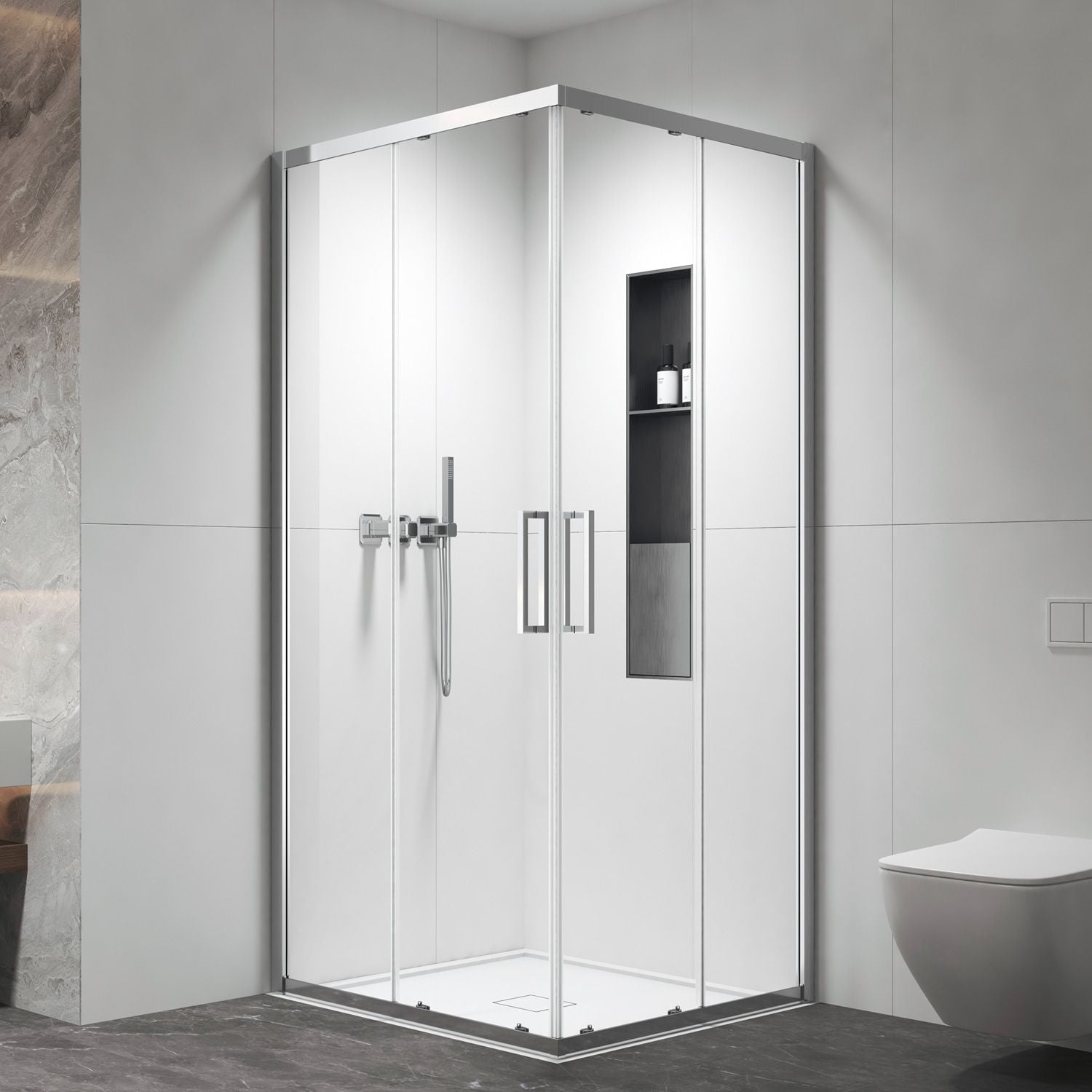 IZY 100 - 70x70 квадратна душ кабина 70x70 с плъзгащи врати, закалено стъкло 6 мм, душ кабини и душ паравани за баня