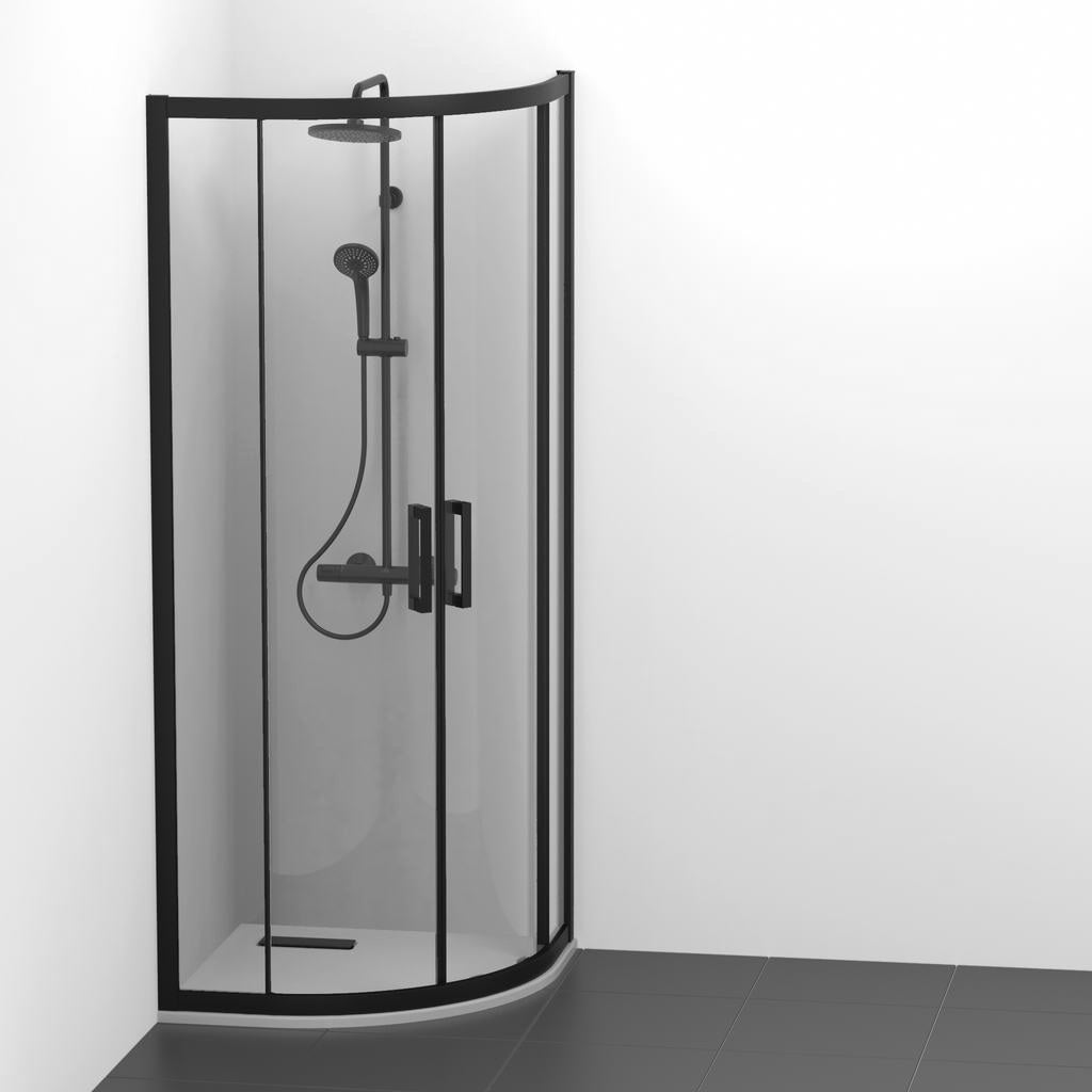 Alt Tag: Душ кабина Connect 2 Silk Black 80x80 см. - Ideal Standard, черна матова алуминиева рамка, 6mm закалено стъкло, плъзгащи се врати за онлайн магазин KERANOVA