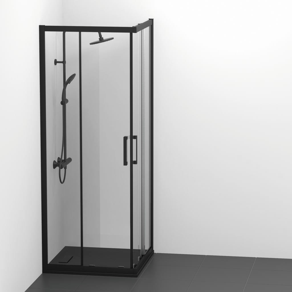 Душ кабина Connect 2 Silk Black 100x100 см. - Ideal Standard, черна мат алуминиева рамка, плъзгащи врати, 6mm стъкло, KERANOVA онлайн магазин