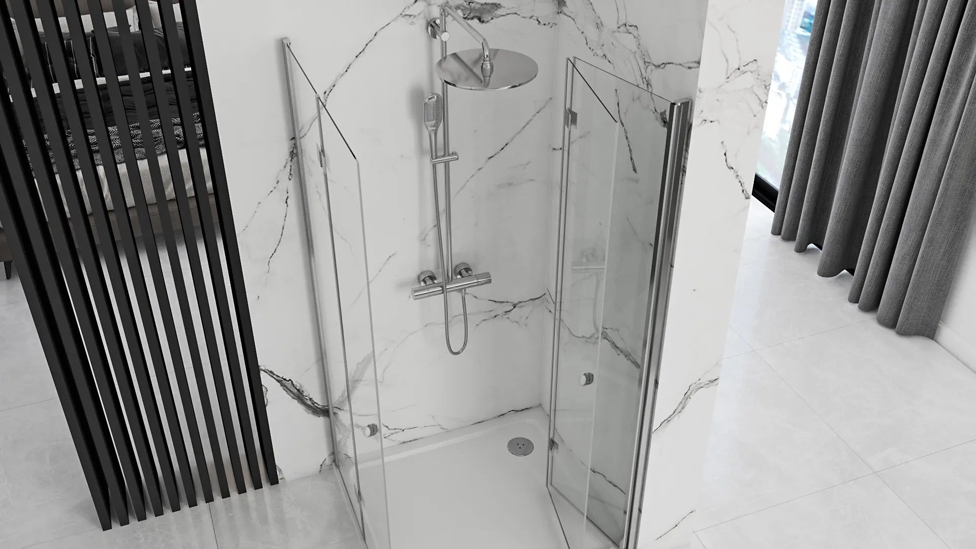 Rea Fold N2 Chrome 80х120 см. - две сгъваеми врати луксозна душ кабина с хром и закалено стъкло в онлайн магазин KERANOVA