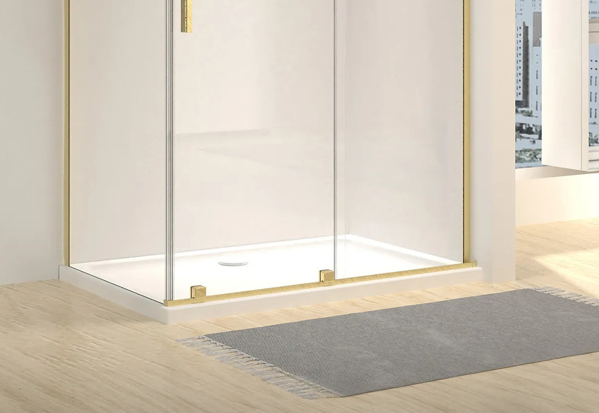 Душ кабина Rea Montana Brushed Gold 90x120 с долна релса, 6 мм прозрачно закалено стъкло, AntiCalc покритие, магнитни уплътнения - KERANOVA