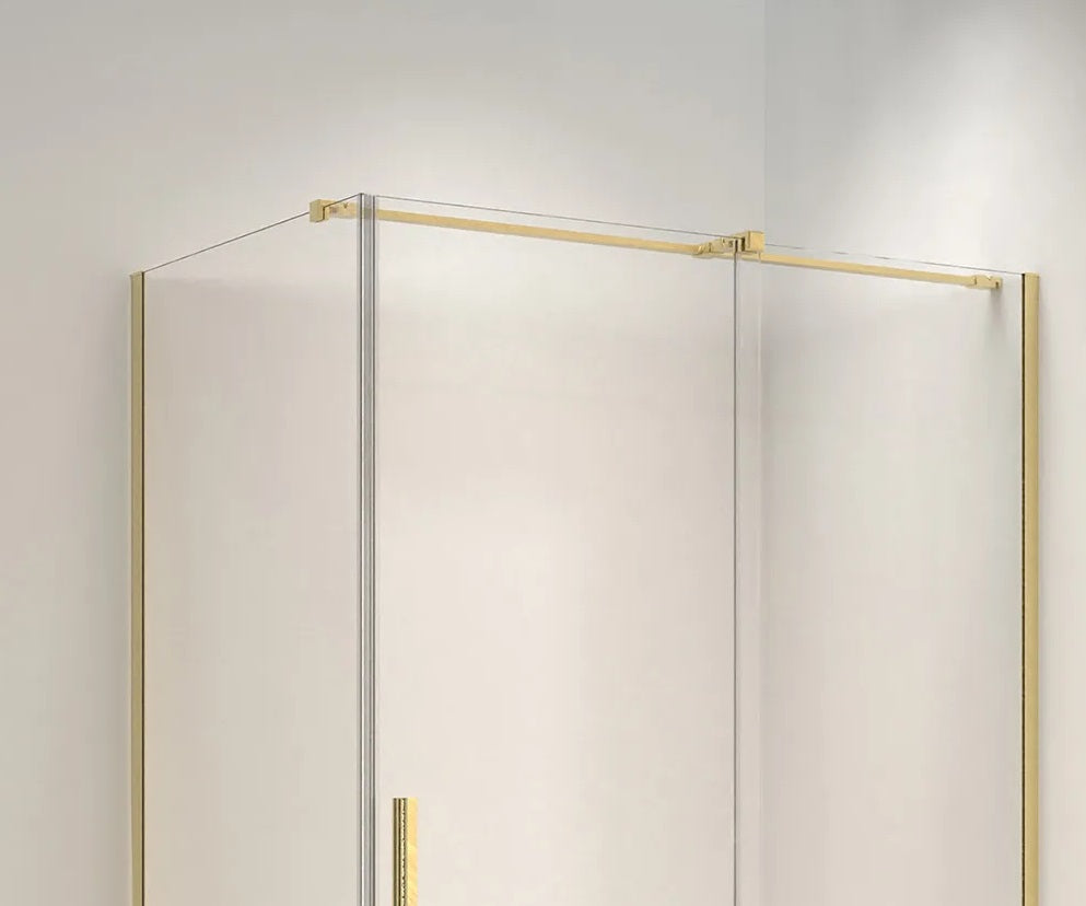 Душ кабина Rea Montana Brushed Gold 90x120 - луксозна квадратна душ кабина с дръжка и обков в драскано злато, 6мм прозрачно стъкло, AntiCalc