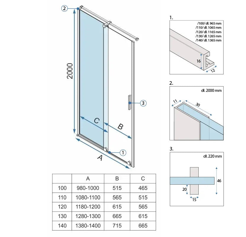 Montana Brushed Gold 100 - 98-100 см. стъклен параван за баня 200 см, браширано злато, 6 мм закалено стъкло, AntiCalc - KERANOVA