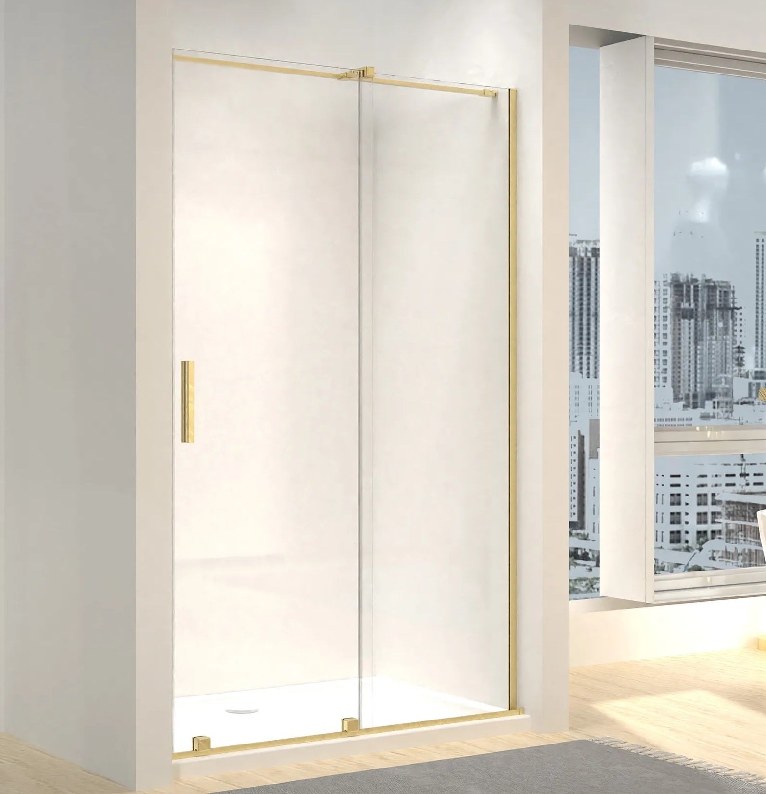 Montana Brushed Gold 130 - 128-130 см. стъклен параван за баня с плъзгаща врата и профил драскано злато - KERANOVA