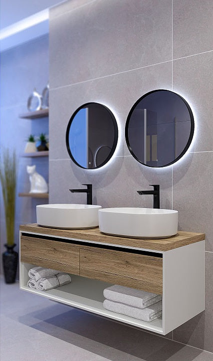 Серия Кейптаун 120 см. двойна мивка с огледала LED периферно осветление и PVC шкаф KERANOVA