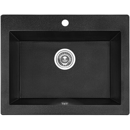 Кухненска мивка Komodo 58х49 см. - 2 цвята, черна гранитна мивка 58x49x22,1 см за шкаф 60 см, дълбочина на коритото 19 см