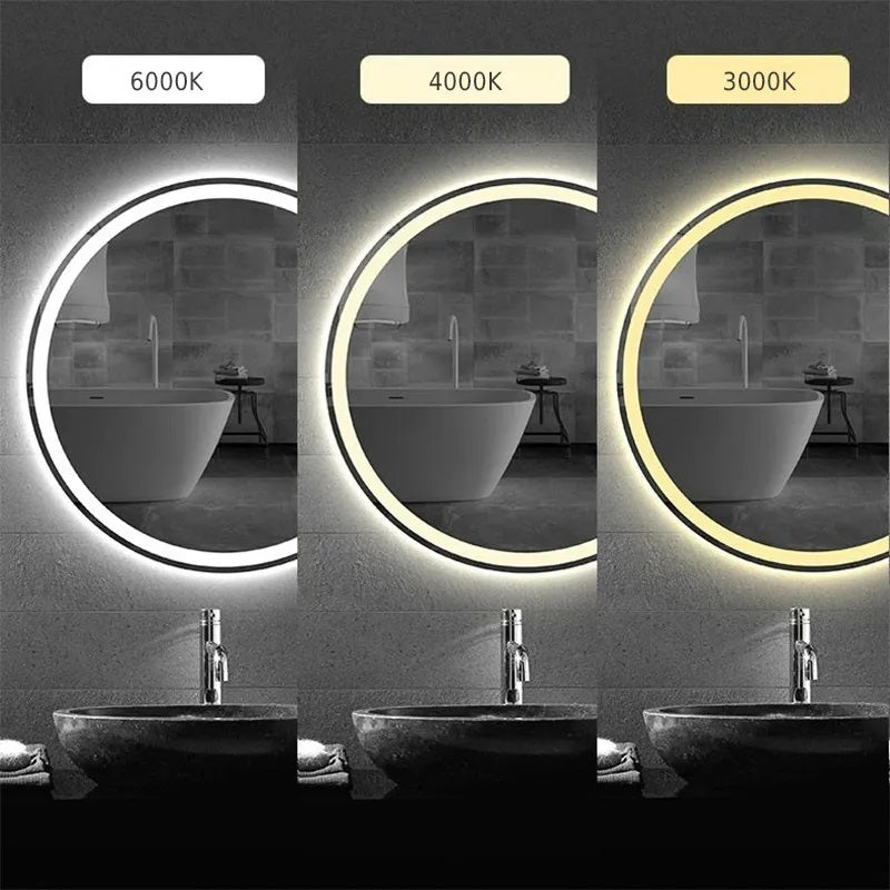 Огледало с осветление и подгрев BAS Ф70 см. – кръгло LED огледало 70 см с 3 цвята светлина (6500K/4000K/3000K), димиране, touch и антизазъгляване за KERANOVA