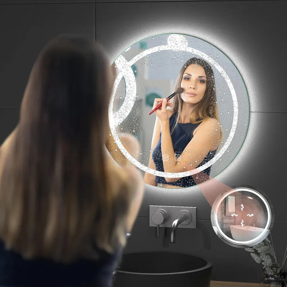 Огледало с осветление и подгрев BAS Ф70 см. LED баня, тритонова светлина, димиране, touch screen и нагревател против замъгляване - KERANOVA онлайн магазин