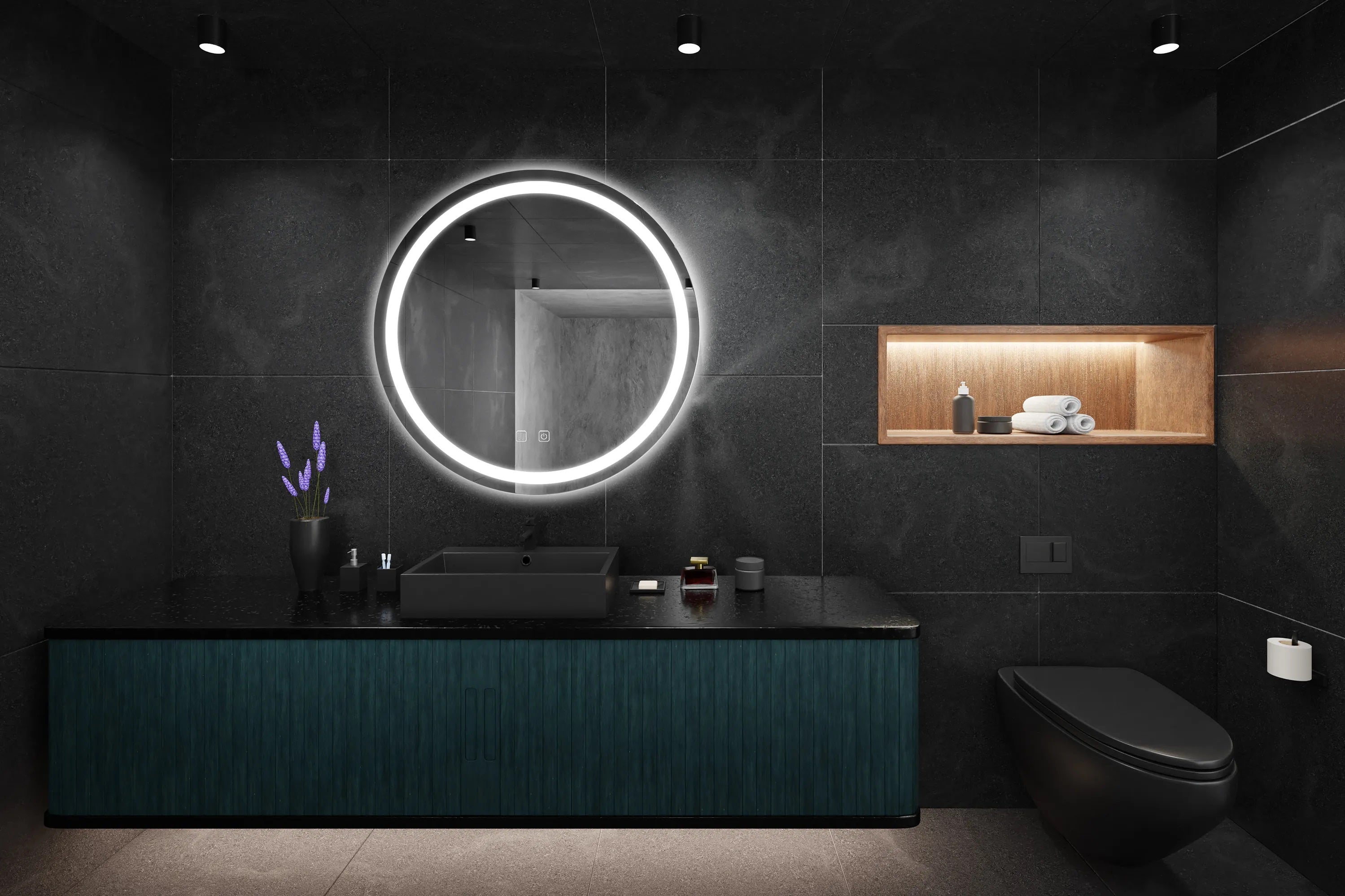 Огледало с осветление и подгрев BAS Ф70 см. кръгло LED огледало за баня с подгрев, димиране и три цвята светлина - онлайн магазин KERANOVA