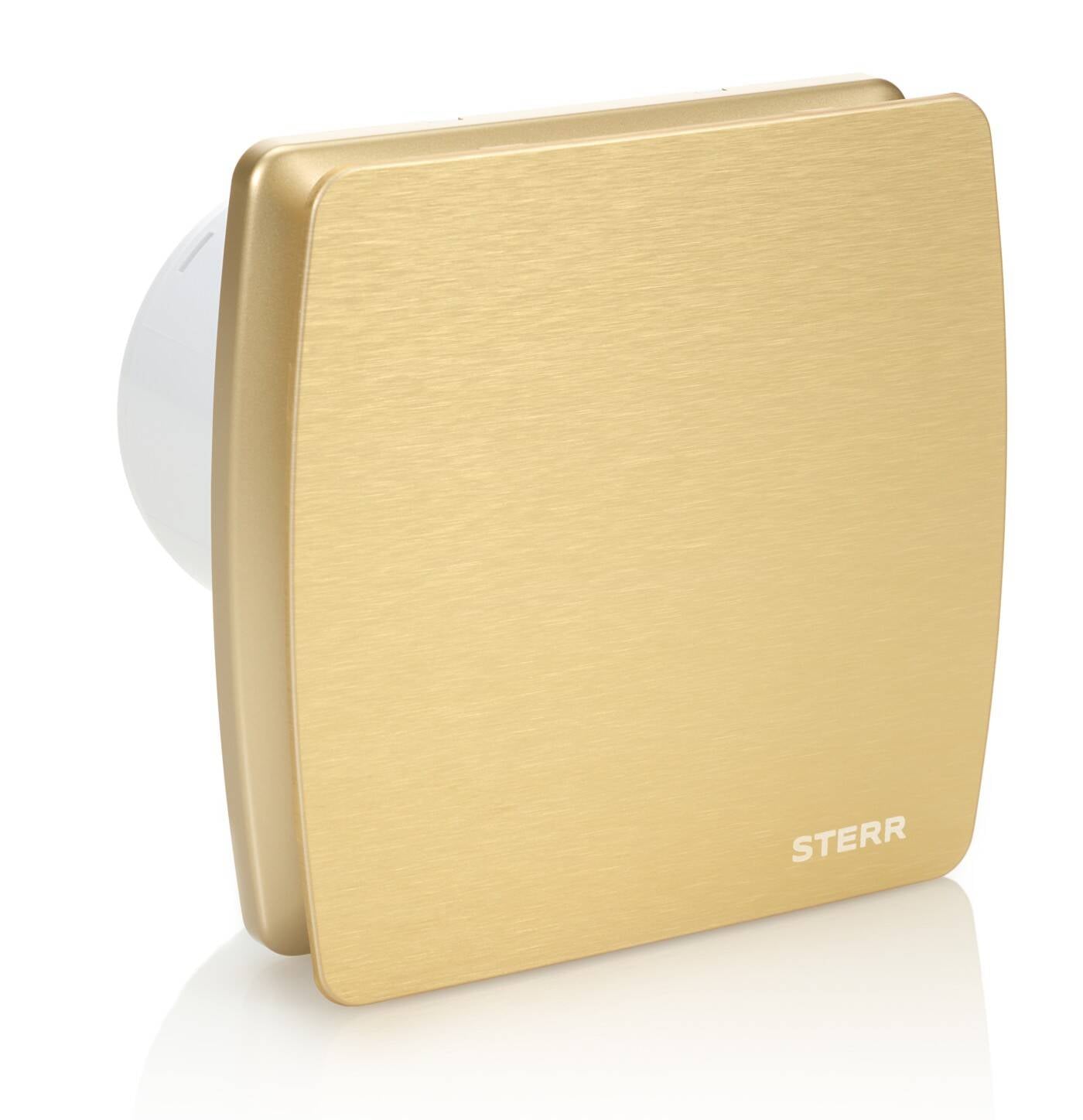 Вентилатор за баня LFS100 - панел драскано злато Sterr, тих 32 dB, възвратна клапа, монтаж стена/таван, онлайн магазин KERANOVA