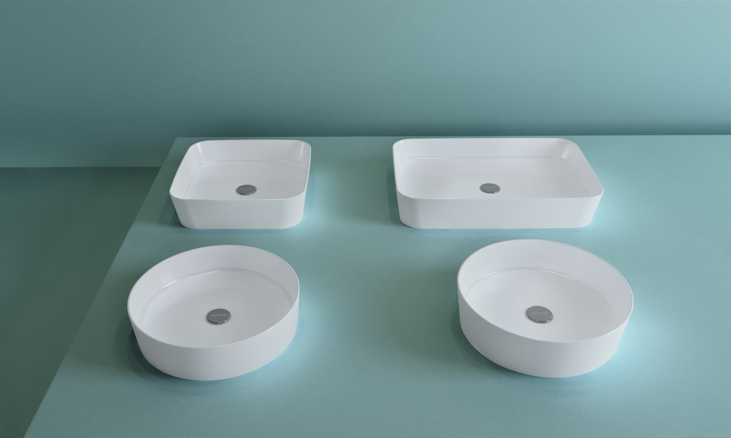 Мивка за плот Loop Ф40 см. снежнобяла порцеланова мивка за баня на плот от KERANOVA, тънка стенна, модел LP140-00CB00E-0000