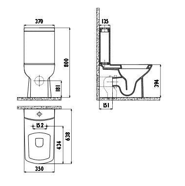 Моноблок Lara - опция вградено биде техническа схема и размери за онлайн магазин KERANOVA