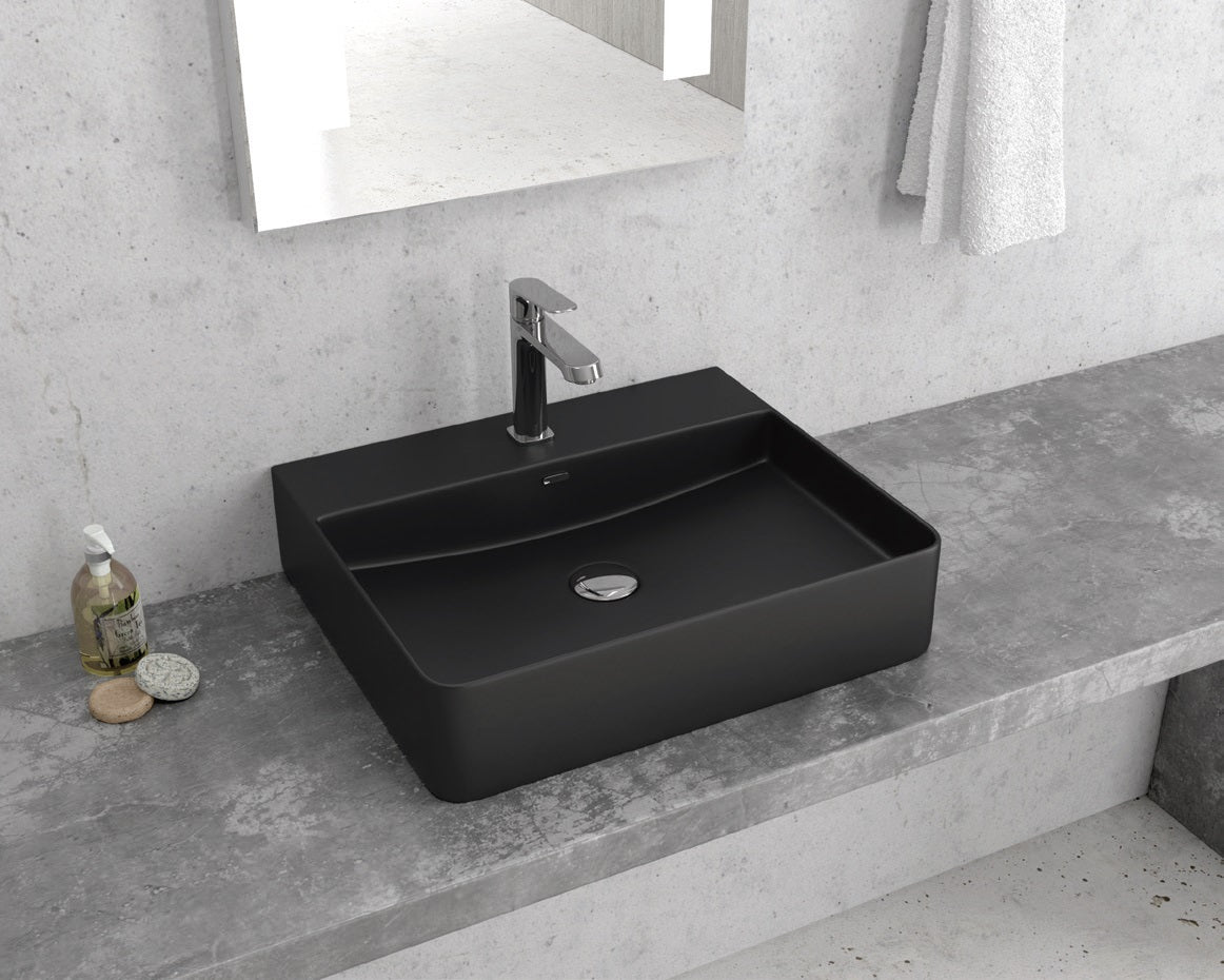 Черна мивка LT-2173-S MATBLACK 50x42 см. тънкостенна мивка за монтаж върху плот в черен мат - онлайн магазин за обзавеждане за бани KERANOVA