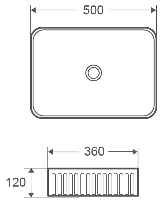 LT 2288 50х36 см. Мивка за монтаж върху плот 50x36x12 см, дизайн с централна отвор за оттичане - онлайн магазин за обзавеждане за бани KERANOVA
