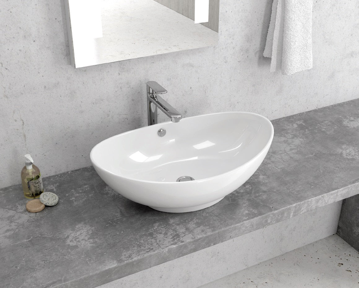 Купа LT-3076 59х38,5 см. тънка стенна мивка за монтаж върху плот, бял керамичен дизайн - онлайн магазин KERANOVA