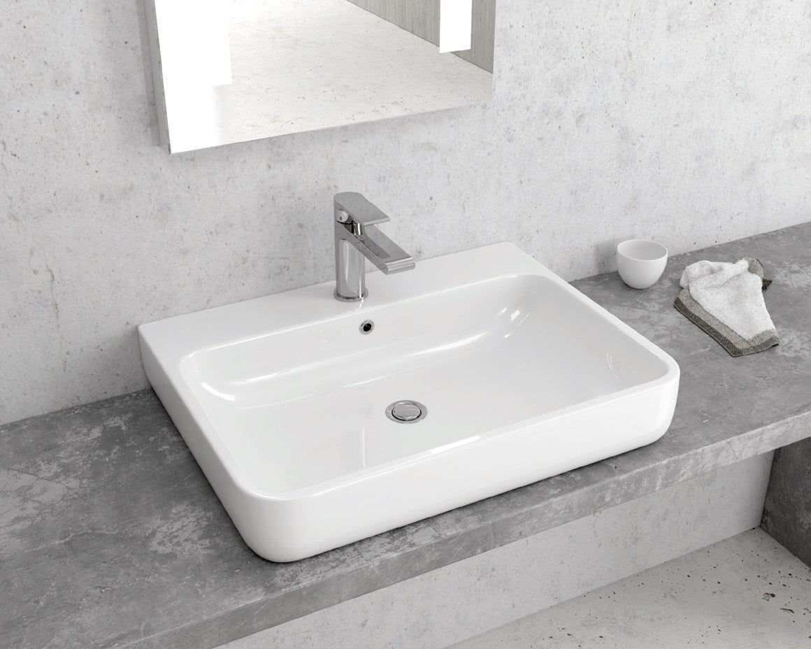 Мивка LT-4025 61х46 см. тънка стенна мивка за монтаж върху плот, бял дизайн от Гърция в онлайн магазин KERANOVA