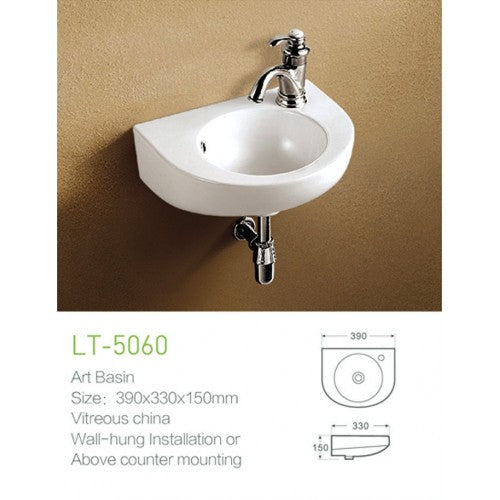 Мивка LT-5060 39x33 компактна стенна или плотна мивка за баня KERANOVA – 39x33 см, кръгъл удобен дизайн