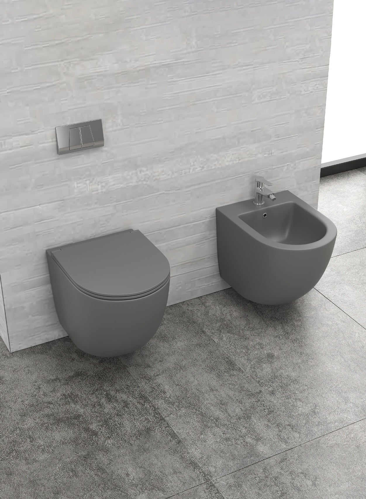 Конзолна тоалетна Milos Rimless - сив мат в съвременна баня, Rimless чиния, вносител KERANOVA, гаранция 10 г порцелан