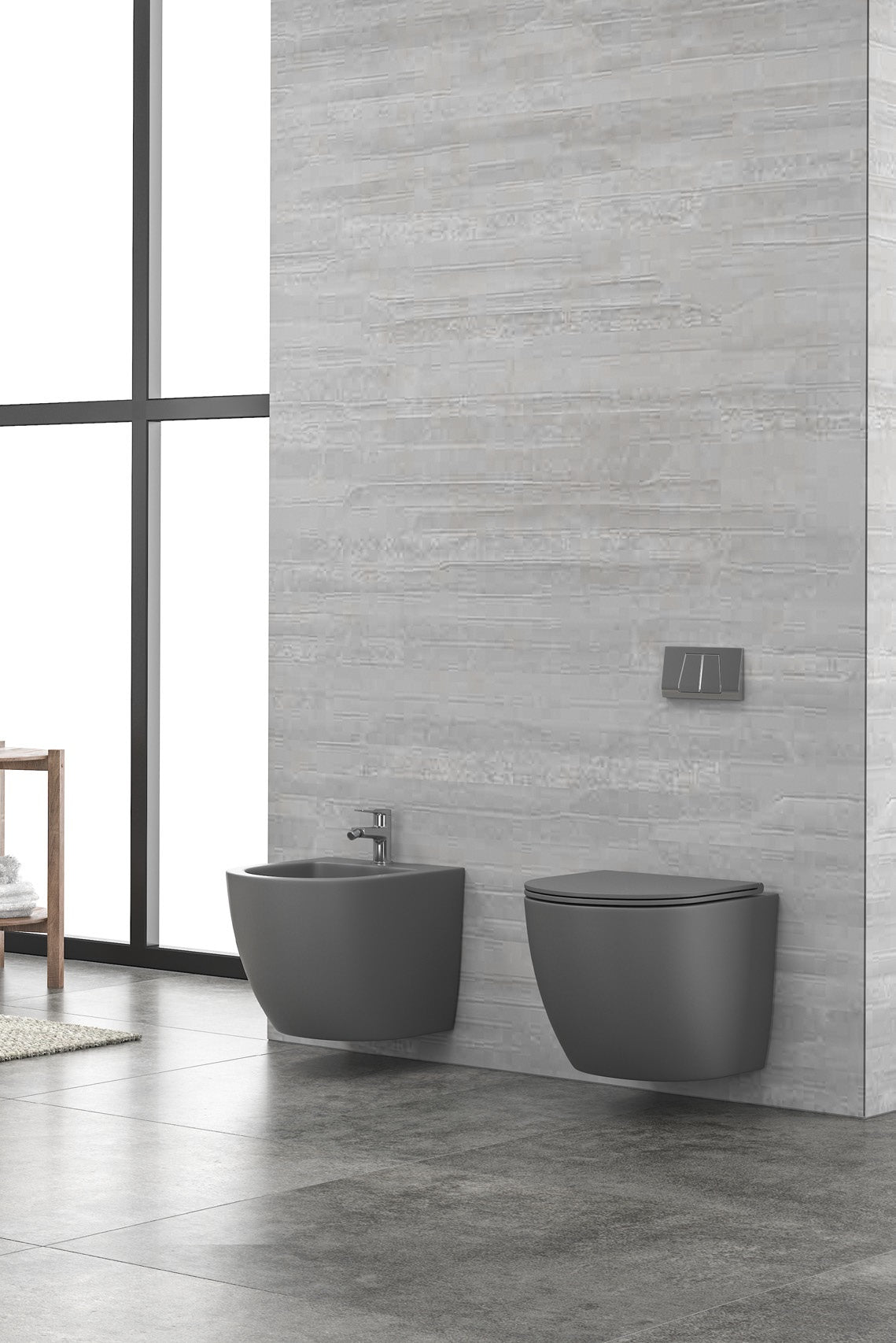 Конзолно биде Milos - сив мат, стенен монтаж, без смесител и сифон, онлайн магазин за обзавеждане за бани KERANOVA