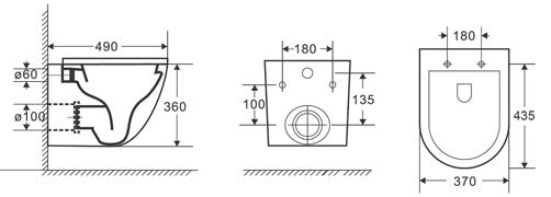 Конзолна тоалетна Milos Rimless - сив мат, технически размери и схематичен монтаж, онлайн магазин за обзавеждане за бани KERANOVA