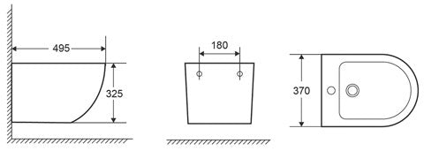 Конзолно биде Milos - сив мат за стенен монтаж, технически размери 495x325x370 мм, онлайн магазин за обзавеждане за бани KERANOVA