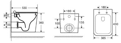 Конзолна тоалетна LT 057E Rimless – технически размери и диаграма, онлайн магазин за обзавеждане за бани KERANOVA