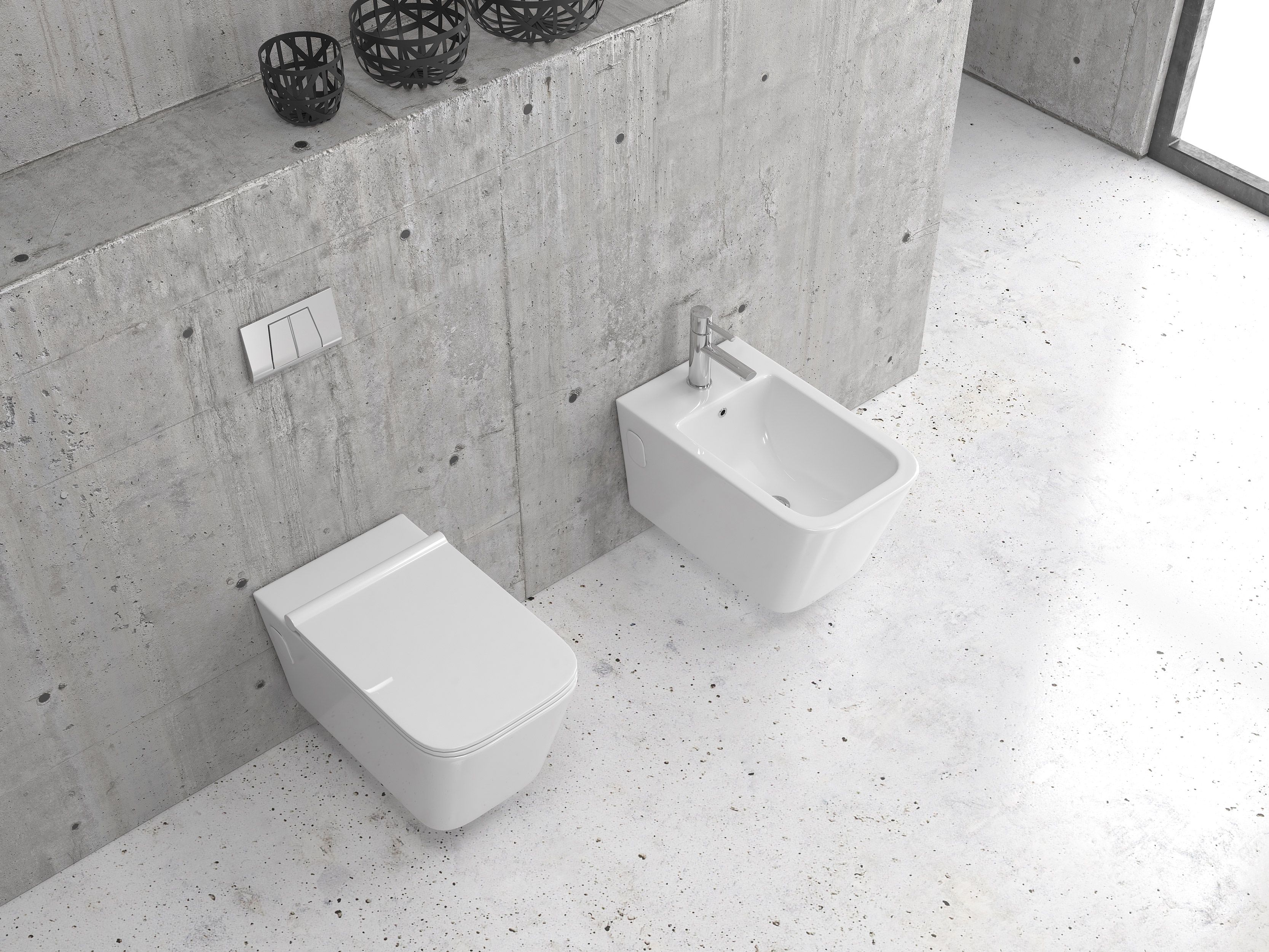 Конзолна тоалетна LT 003E-R Rimless бяла конзолна тоалетна с кубичен дизайн и безръбова технология, онлайн магазин за обзавеждане за бани KERANOVA