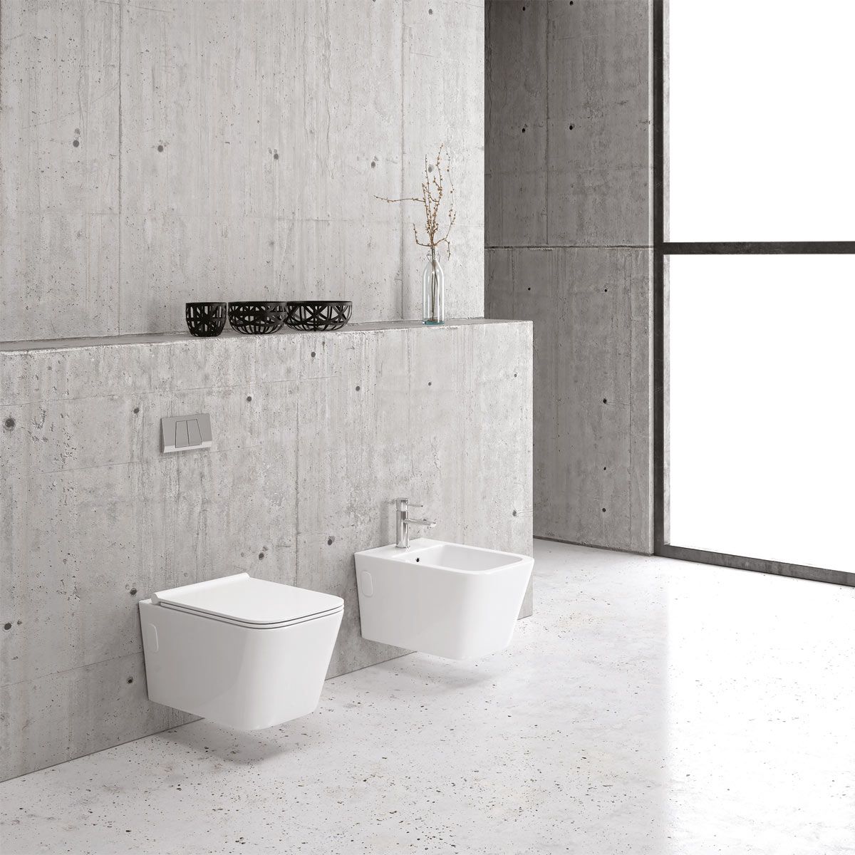 Конзолна тоалетна LT 003E-R Rimless в модерен бетонен WC с вградено казанче, седалка със забавено падане - KERANOVA онлайн магазин