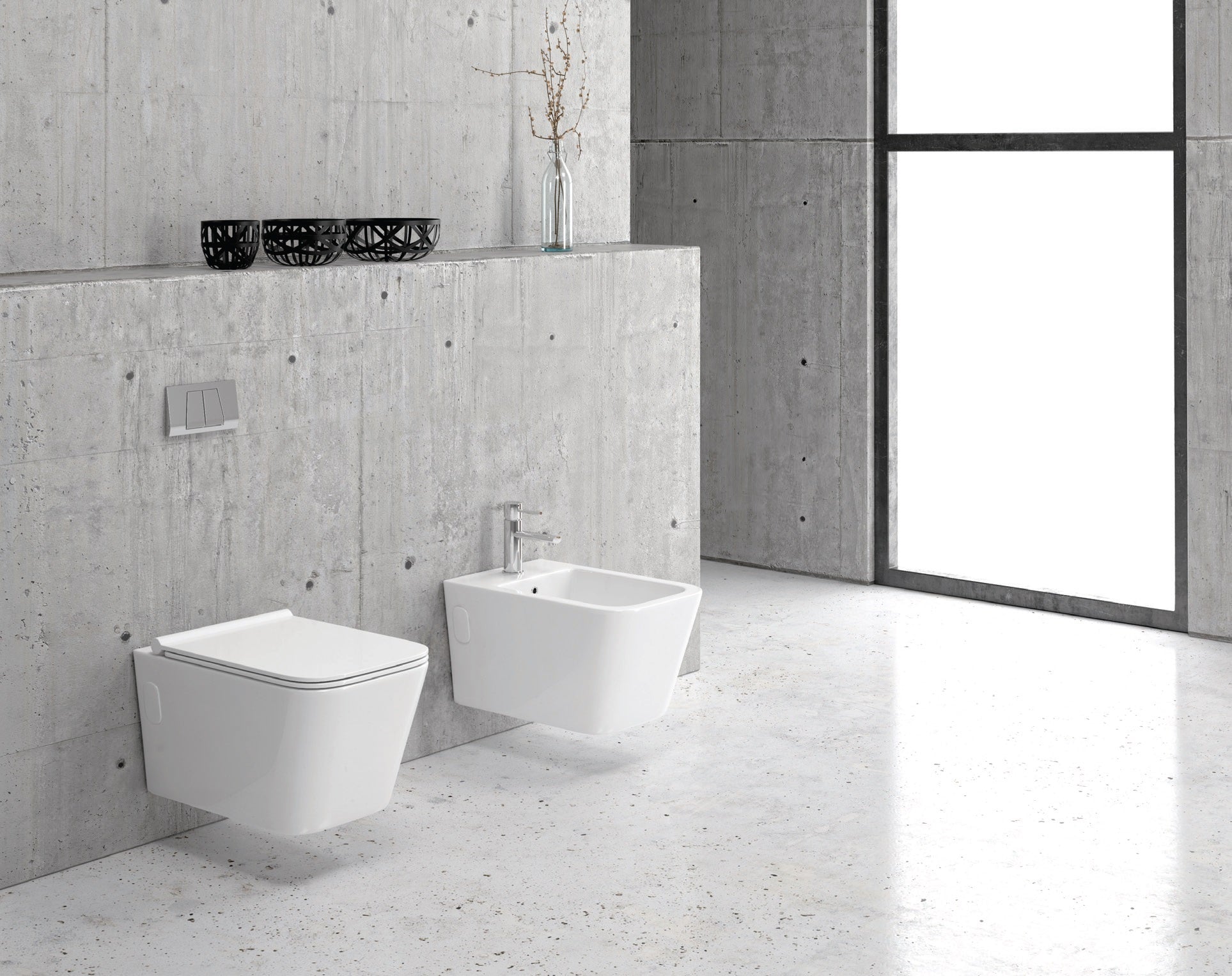 Конзолна тоалетна LT 057E Tornado - бял мат на стена в модерен банен интериор за онлайн магазин KERANOVA