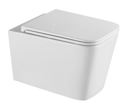 Конзолна тоалетна LT 057E Tornado - бял мат, безръбова конзолна чиния с гладка квадратна форма, седалка със забавено падане - KERANOVA