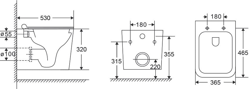GEBERIT Delta50 Black с тоалетна Karag LT 057E Tornado Black Matt - технически чертеж с размери и монтажни отстояния, KERANOVA онлайн магазин