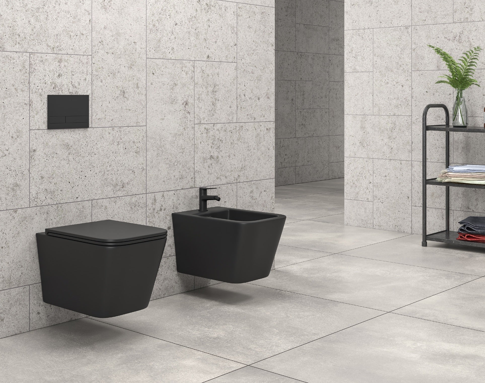 GEBERIT Delta50 Black с тоалетна Karag LT 057E Tornado Black Matt - вградена структура Duofix и черен мат комплект за баня KERANOVA