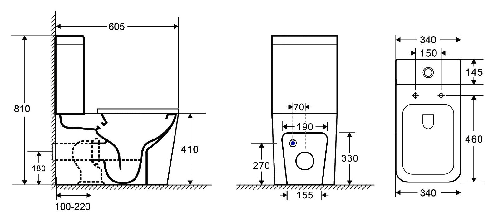 Моноблок LT 2175A Rimless технически чертеж с размери и схема на монтаж за онлайн магазин KERANOVA