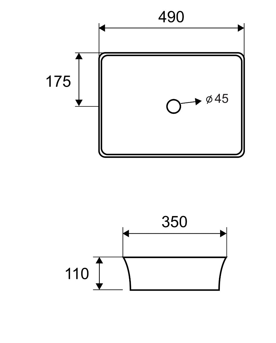 LT 2261 49х35 см. Мивка за монтаж върху плот 49x35x11 см, диаметър отвор Ø45, онлайн магазин за обзавеждане за бани KERANOVA