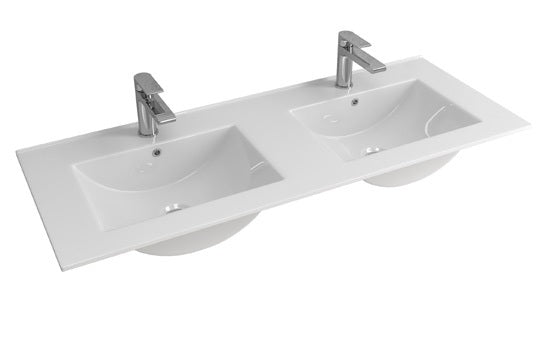 Двойна мивка LT-7506-120D 120,5х47 см. бяла мебелна мивка с две корита и отвори за смесители – онлайн магазин за обзавеждане за бани KERANOVA