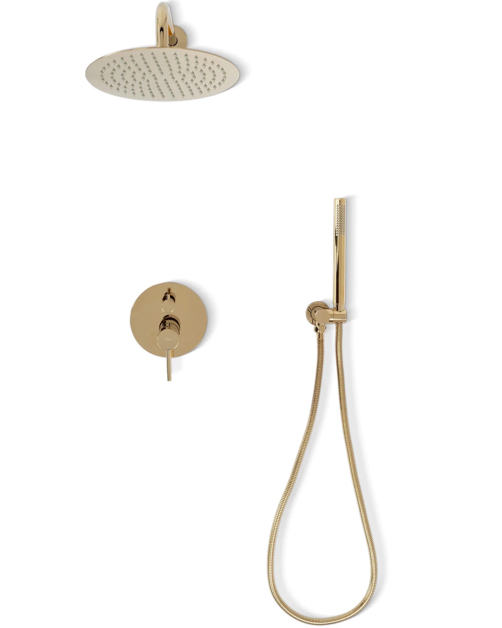 Вградена душ система Lungo Gold Box златна, месингова с ултратънка душ пита и ръчен душ – онлайн магазин за бани KERANOVA