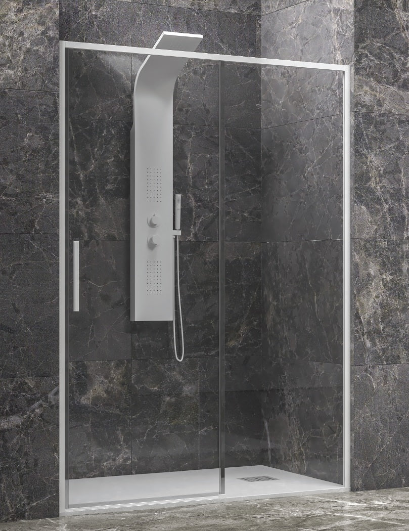 Lea 400 Bianco - 147-150 см. - профил бял мат луксозен стъклен параван за баня с една плъзгаща и една статична част