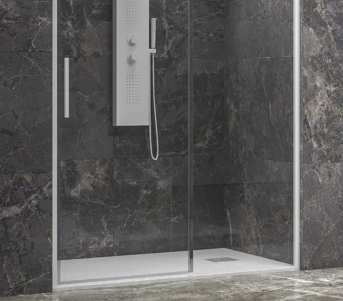Lea 400 Bianco - 107-110 см. - профил бял мат стъклен параван с плъзгаща и статична част, бял мат алуминиев профил, анти калк покритие