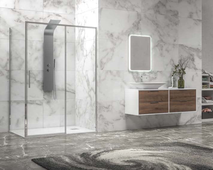 Асиметрична кабина Lea 400 L-3811 Cromo - 90х120 см. минималистична душ кабина с 6 мм прозрачно стъкло, хромиран профил, антикалк покритие