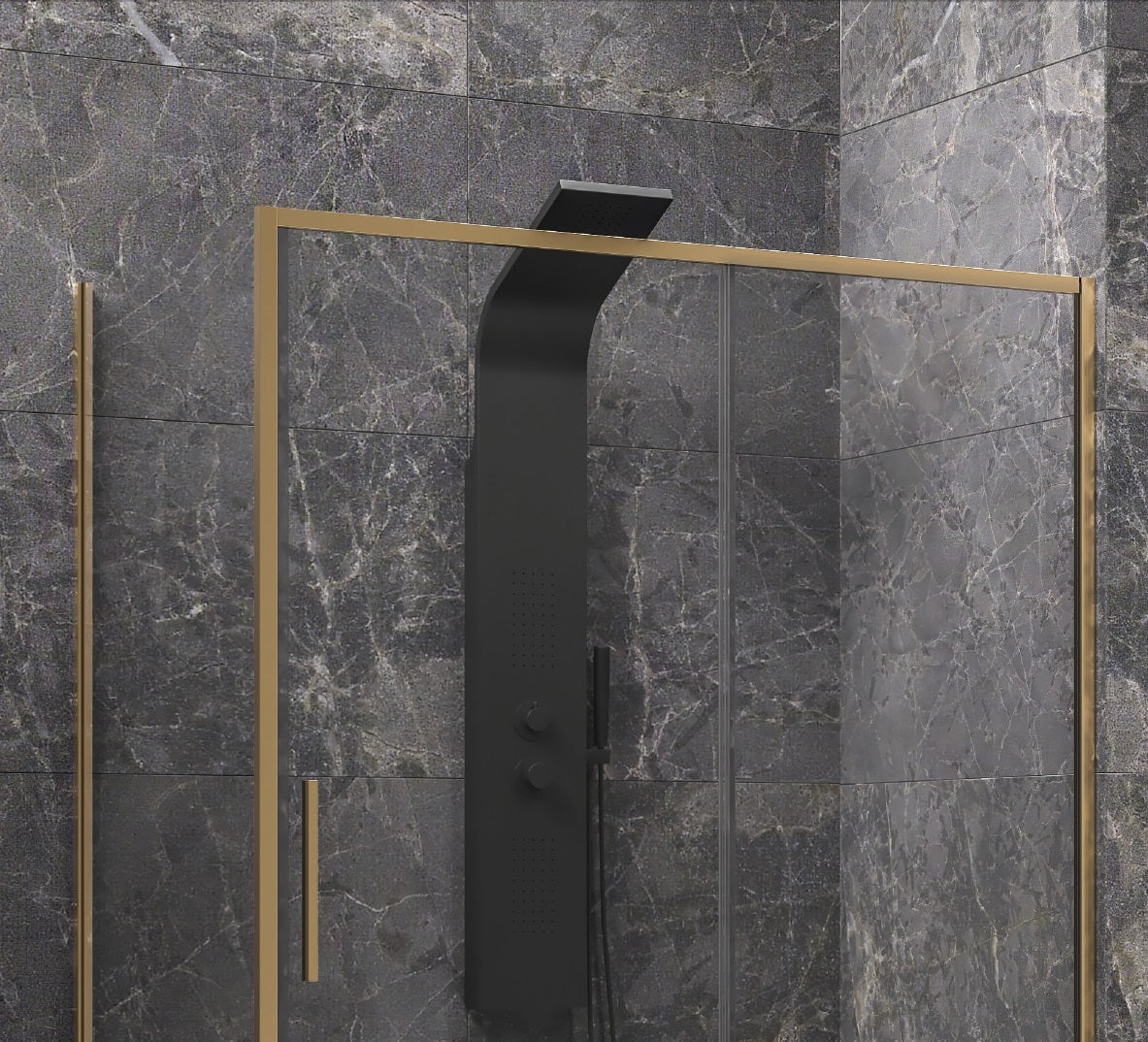 Асиметрична кабина Lea 400 L-3811 Oro - 80х120 см. минималистична душ кабина златен профил 6 мм прозрачно закалено стъкло KERANOVA