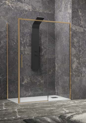Асиметрична кабина Lea 400 L-3811 Oro - 80х120 см. минималистична душ кабина с прозрачно 6 мм закалено стъкло и златен алуминиев профил