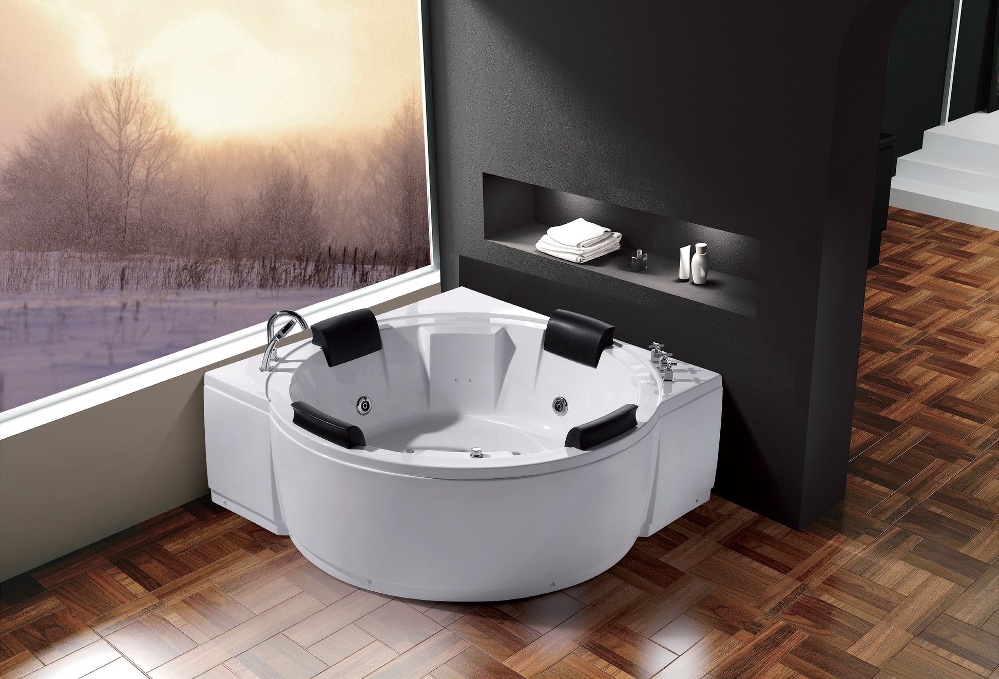 Вана Liberia 165х165 см. хидромасажна вана за 4 души с 4 възглавници, джетове и смесител – онлайн магазин за обзавеждане за бани KERANOVA