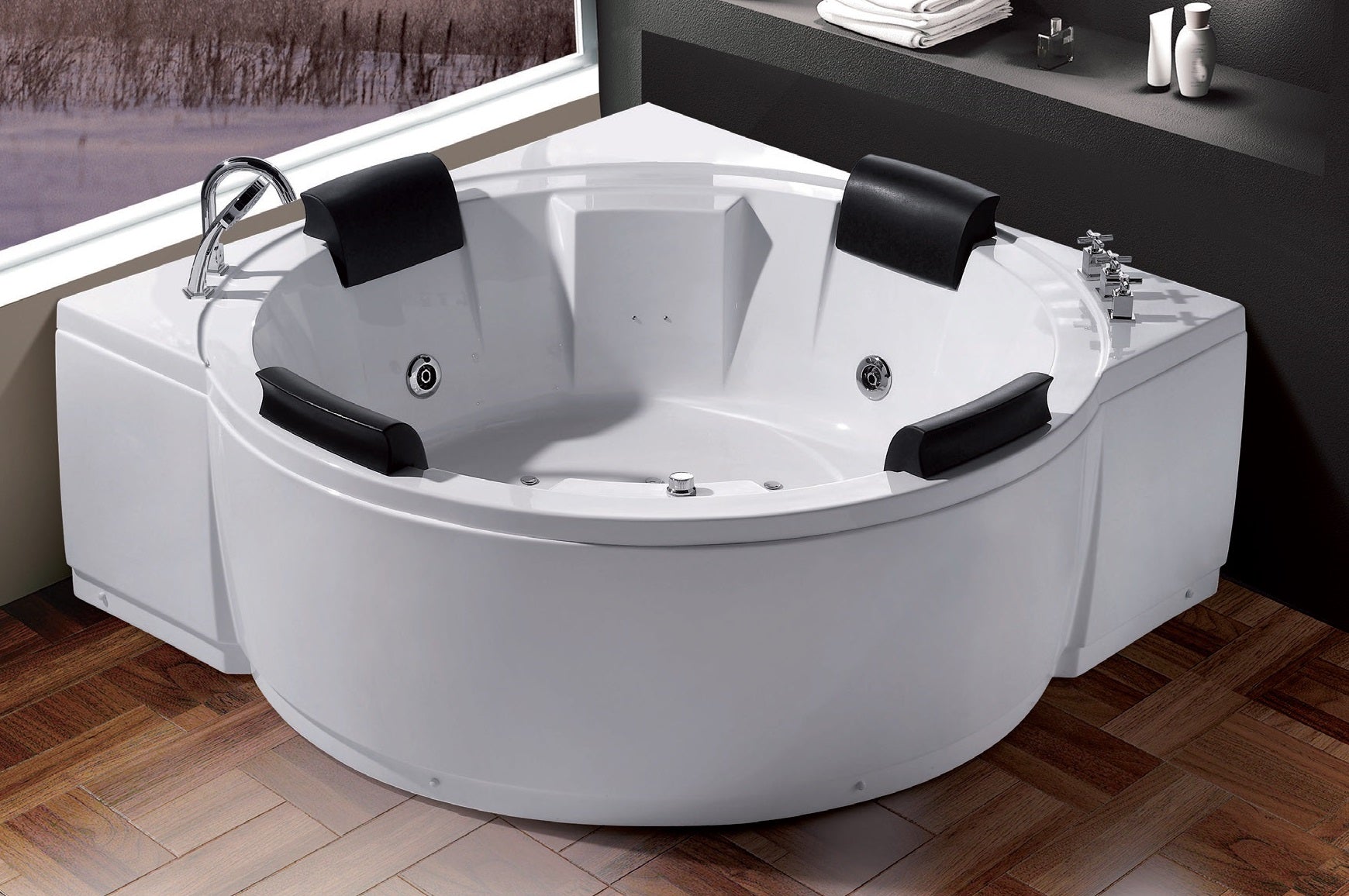 Вана Liberia 165х165 см. хидромасажна вана за 4 души с 4 възглавници, смесител, пневматично управление – KERANOVA онлайн магазин