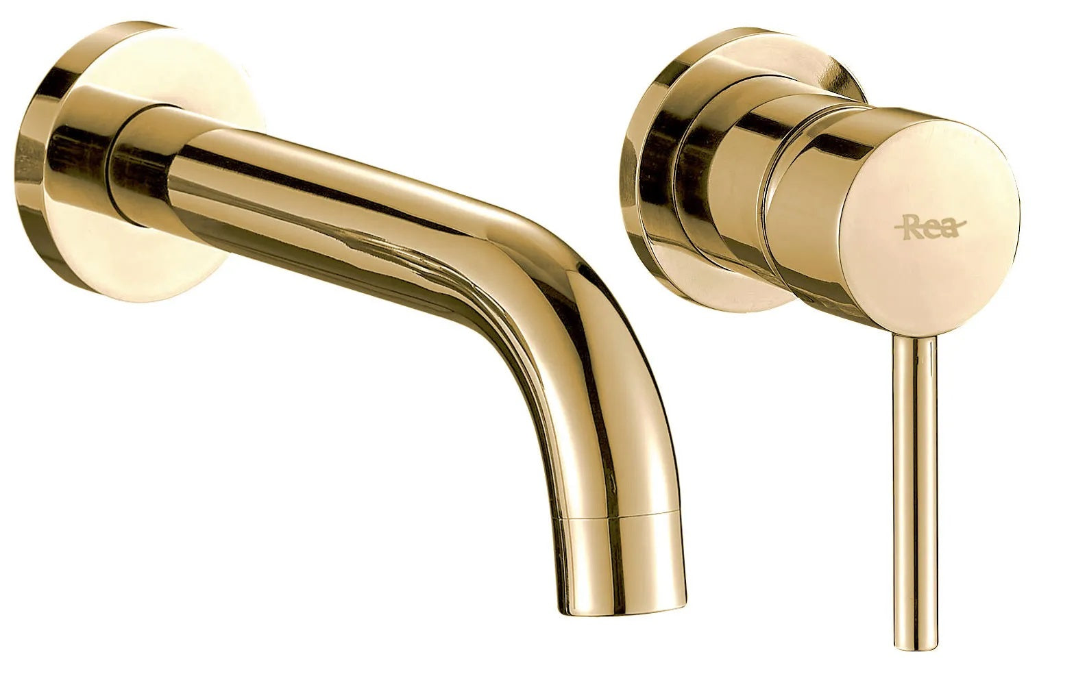 Стенен смесител за мивка Lungo Gold Wall златист, вграден дизайн с 16 см чучур, керамичен механизъм – онлайн магазин KERANOVA