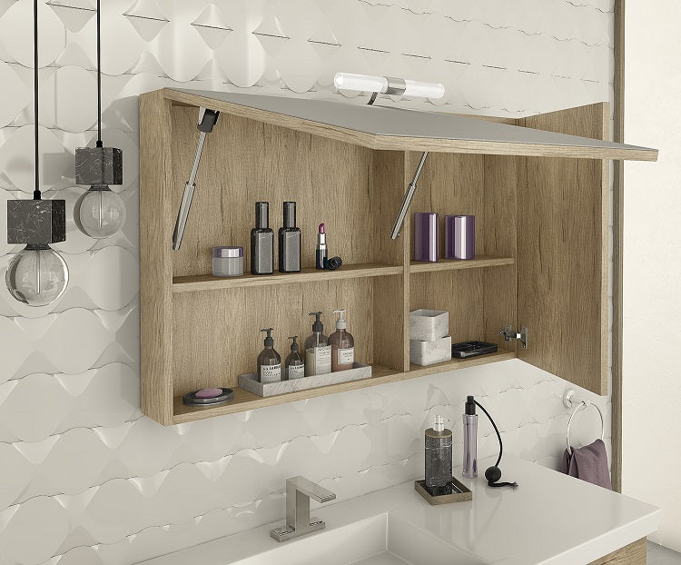 Мебел за баня Luxus PL Wood 100 см. дървен огледален шкаф с осветление и рафтове, онлайн магазин за обзавеждане за бани KERANOVA